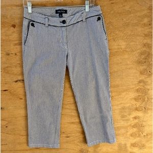 Nautica Nautical Stripe Blue/White Sailor Classic Fit Cropped Capris Pants 6